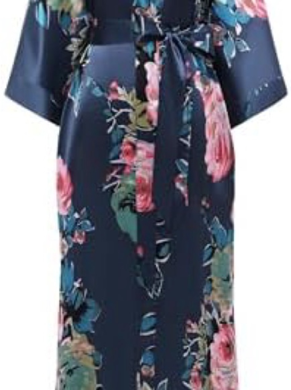 Women’s Floral Satin Robe - Navy & Pink
